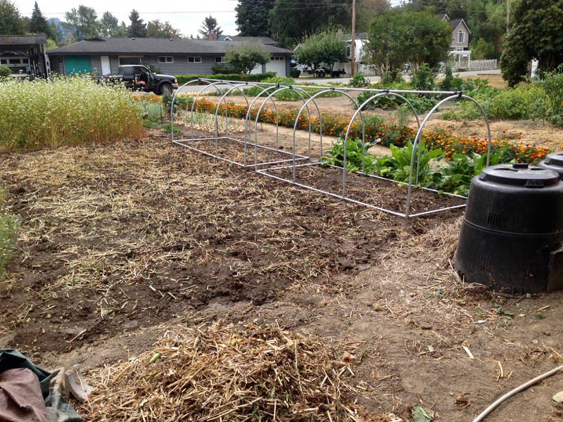 Moved tent frames to prepared soil
